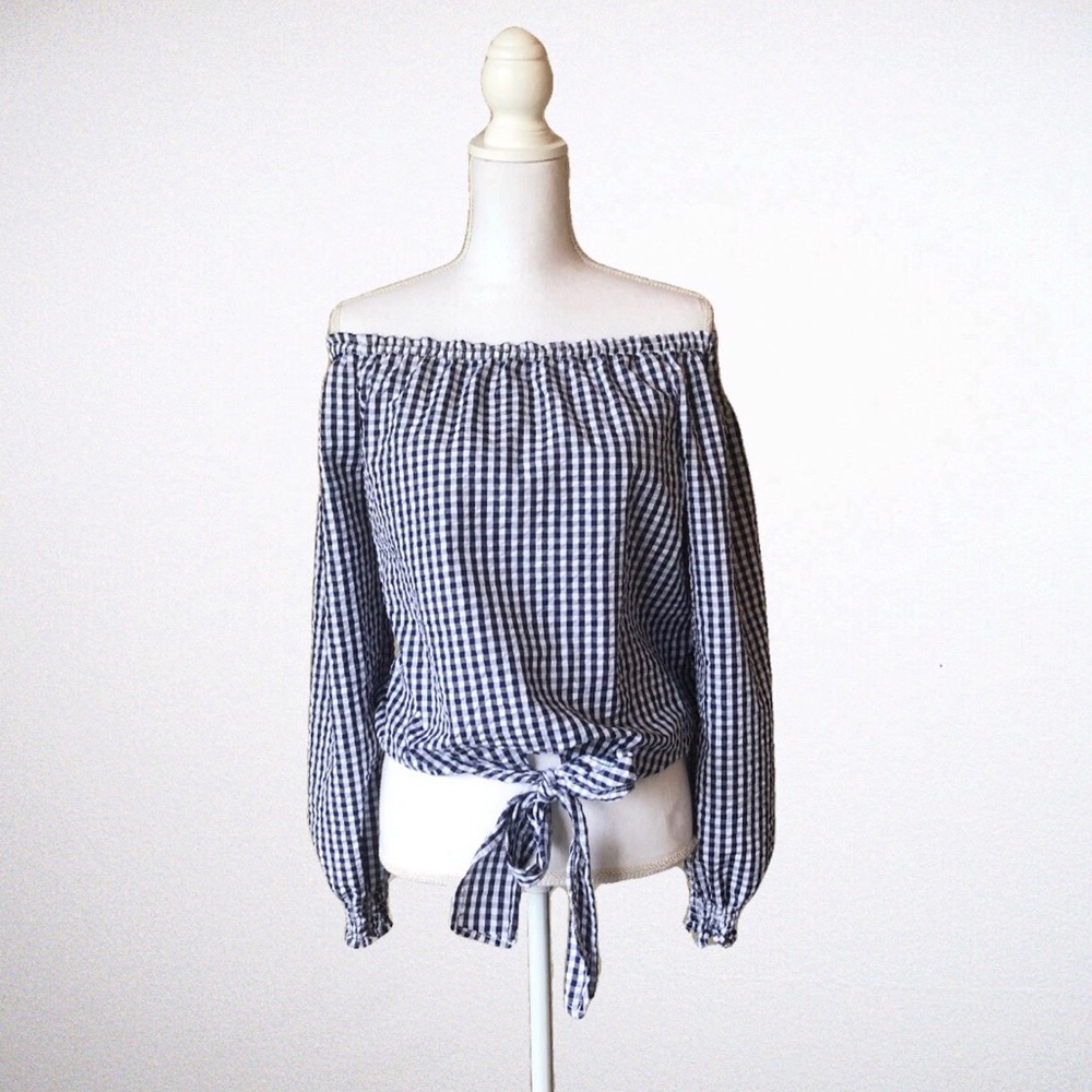 Off Shoulder Plaid Gingham Top by Sanctuary - Picture 1 of 8
